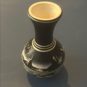 Cedar mesa Native American Black and White Ceramic Vase
